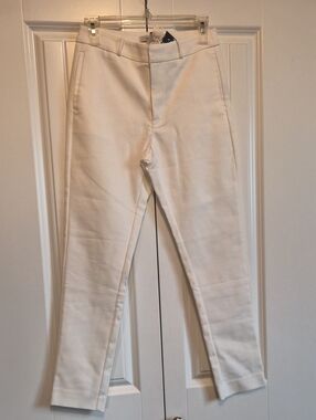 Womens White Chino Slack Cropped Pants — Modern Tailored Fit
